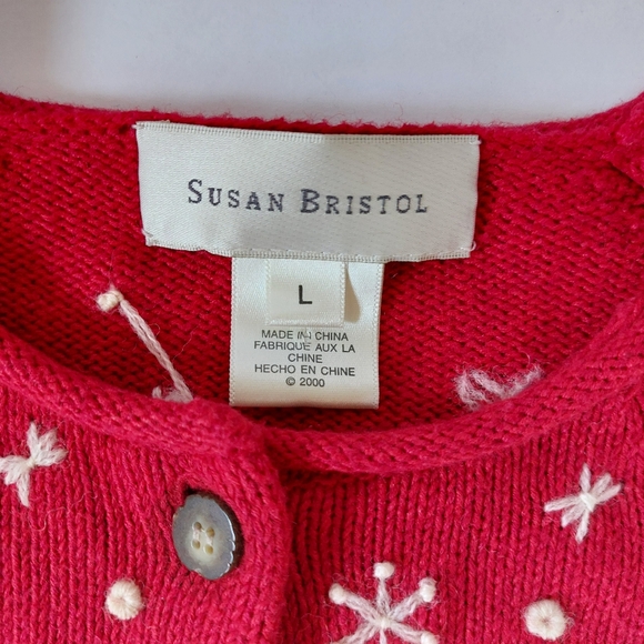 Red Snowman Applique Christmas Cardigan Sweater‎ size Large Susan Bristol - Picture 3 of 7